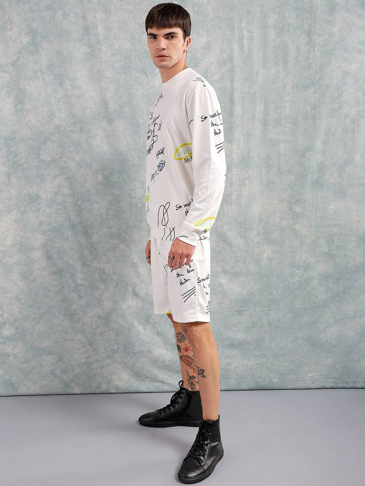 The Indian Garage Co Typography Printed Round Neck Sweatshirt with Shorts