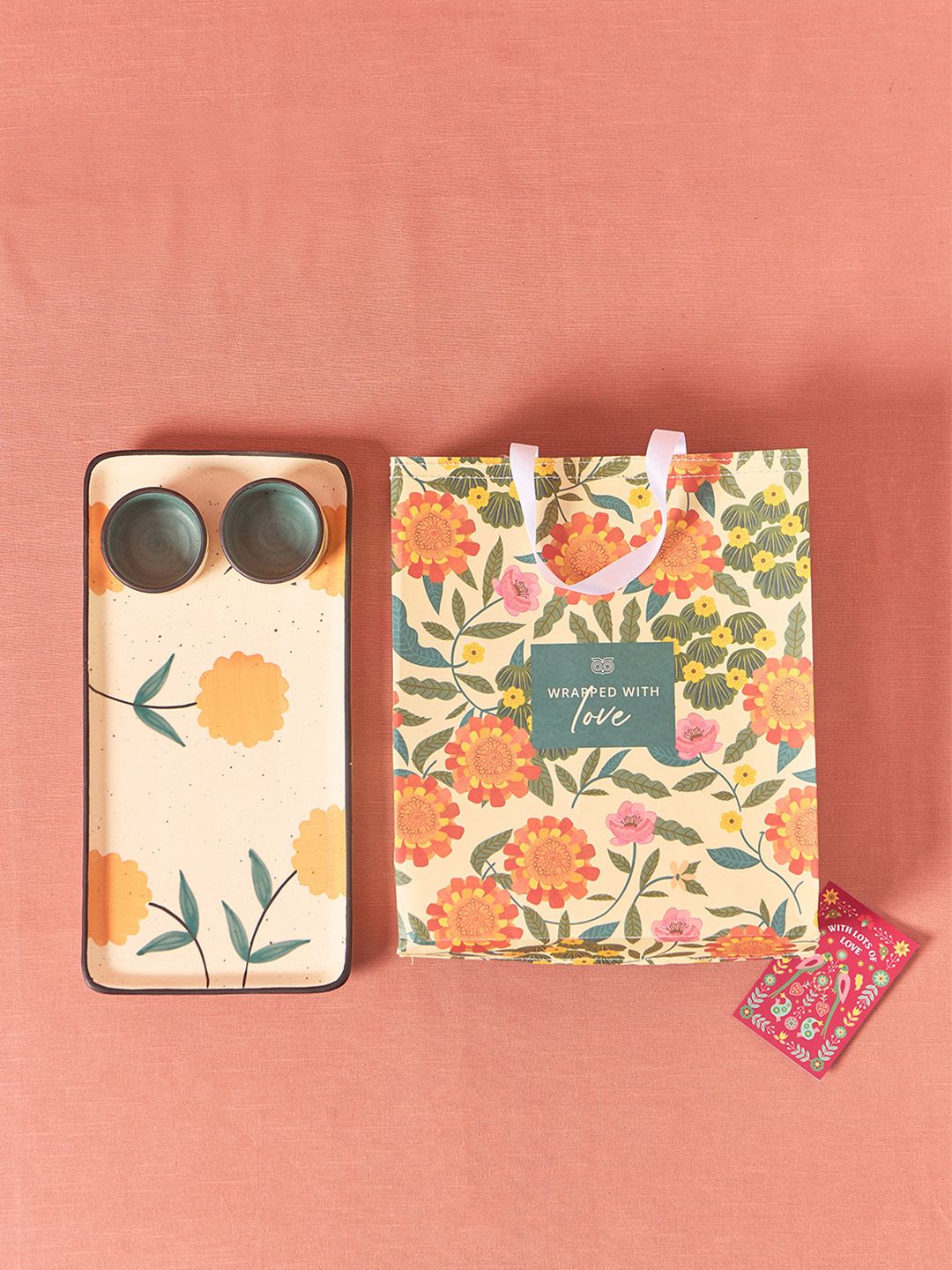 Chumbak White Marigold Handpainted Chip & Dip Platter