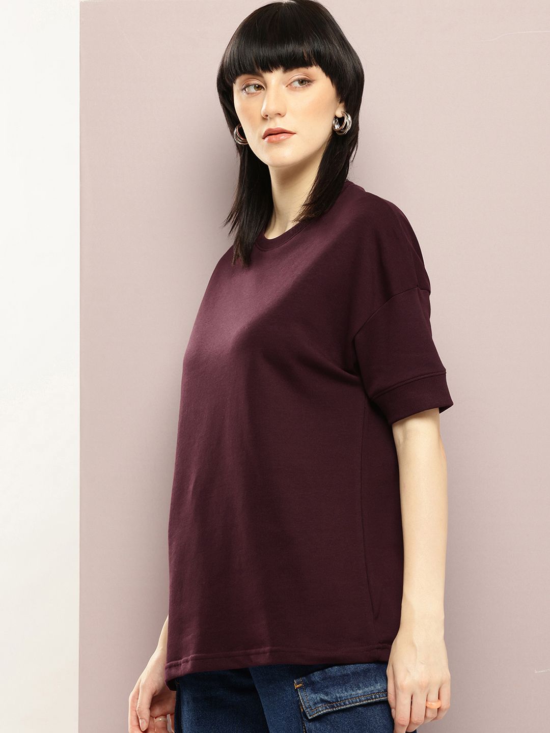 DILLINGER Women Oversized Drop Shoulder Ultra Soft Drapey Cotton Crew Neck T-Shirt