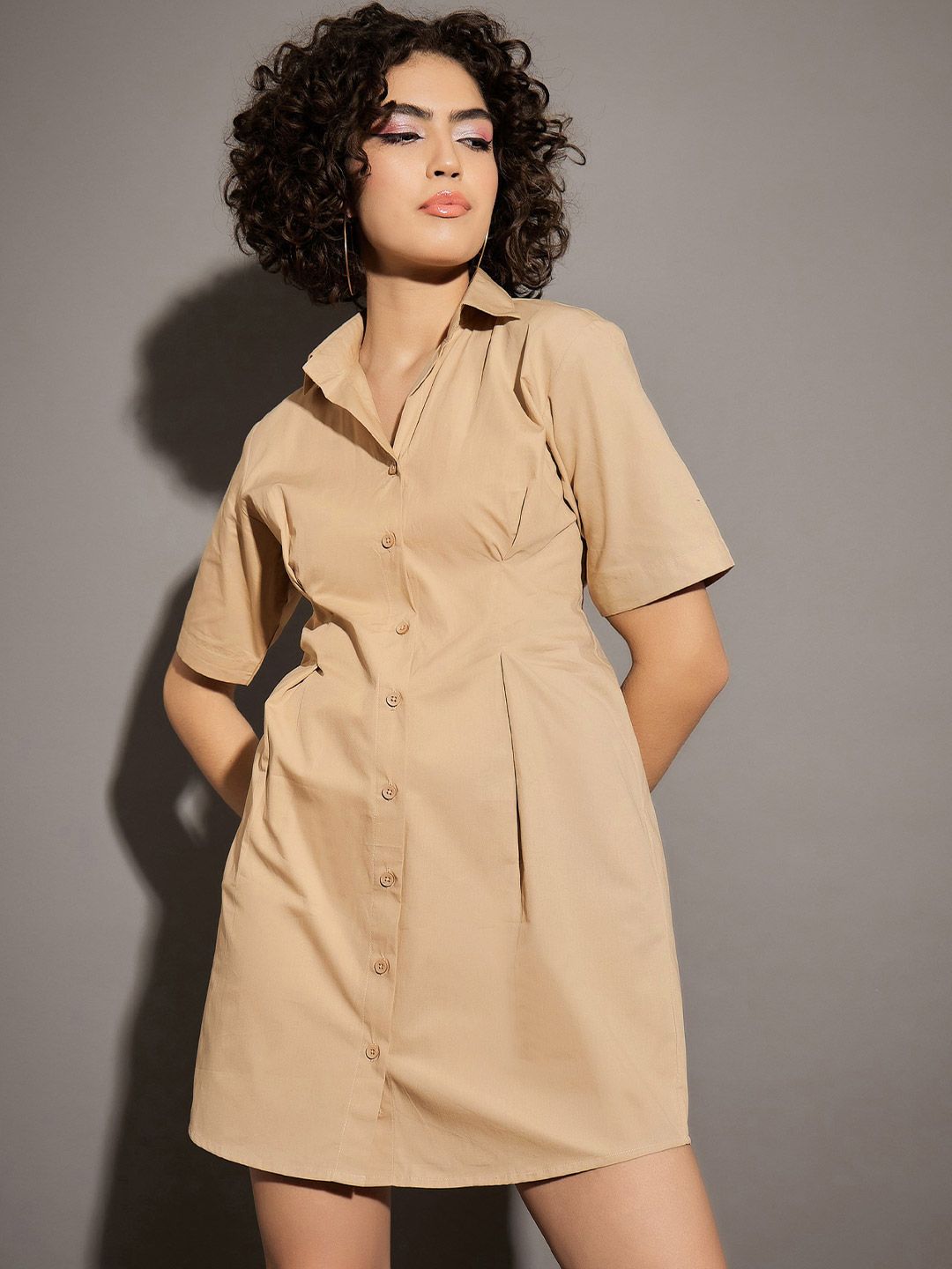 SASSAFRAS Shirt Collar Pure Cotton Shirt Mini Dress