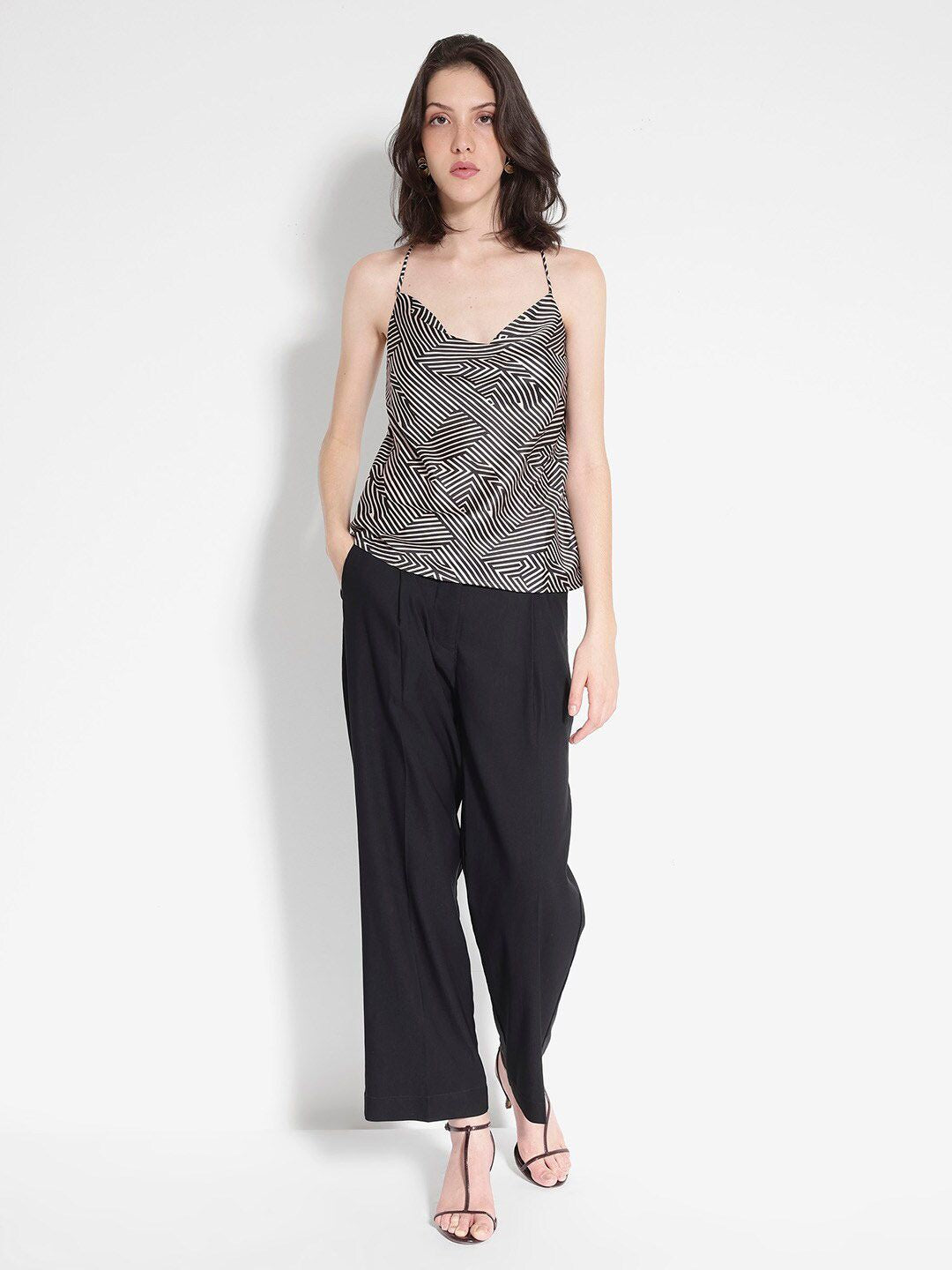 RAREISM Printed Shoulder Straps Cotton Styled Back Top