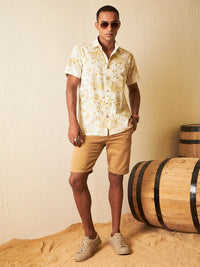 DENNISON Smart Fit Printed Spread Collar Hemp Casual Shirt