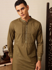House of Pataudi Floral Yoke Design Thread Work Pure Cotton Jashn Kurta with Trousers