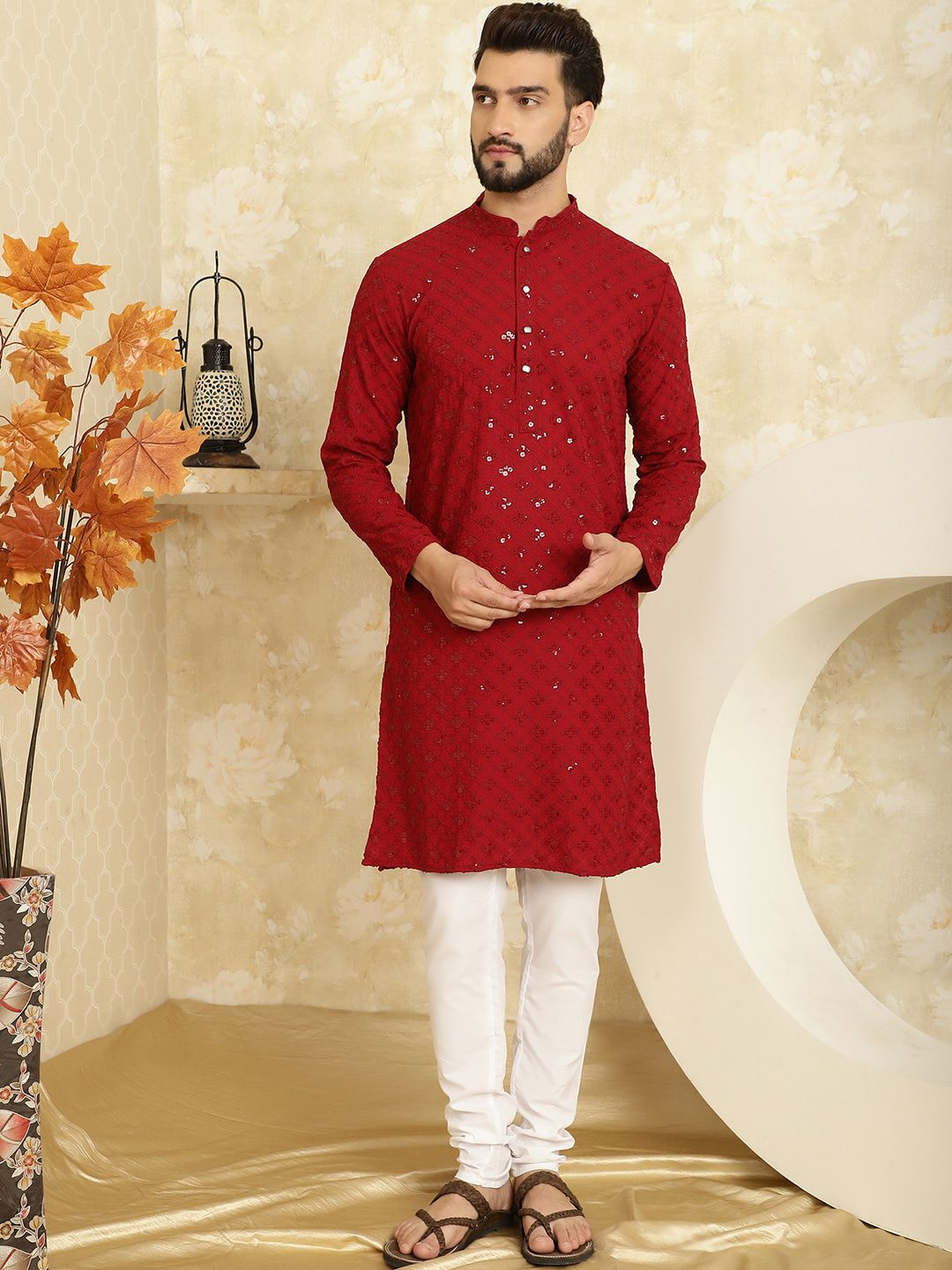 SOJANYA Kurta Kapas Tulen Bersulam Labuci Biasa dengan Churidar
