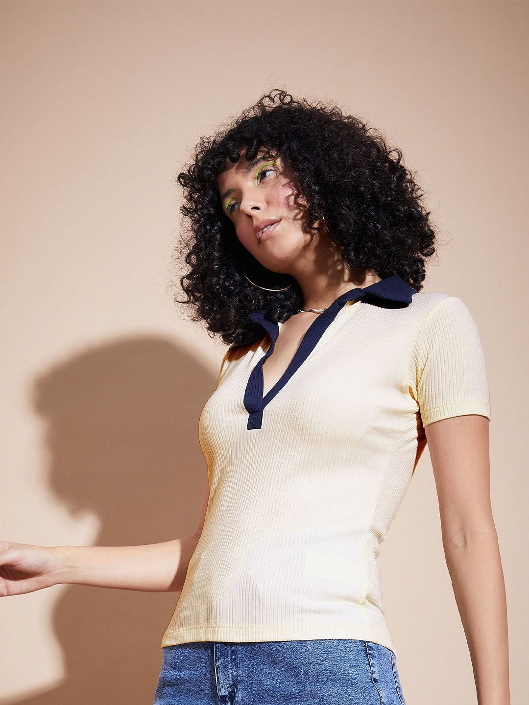 SASSAFRAS BASICS Polo Collar Ribbed Top