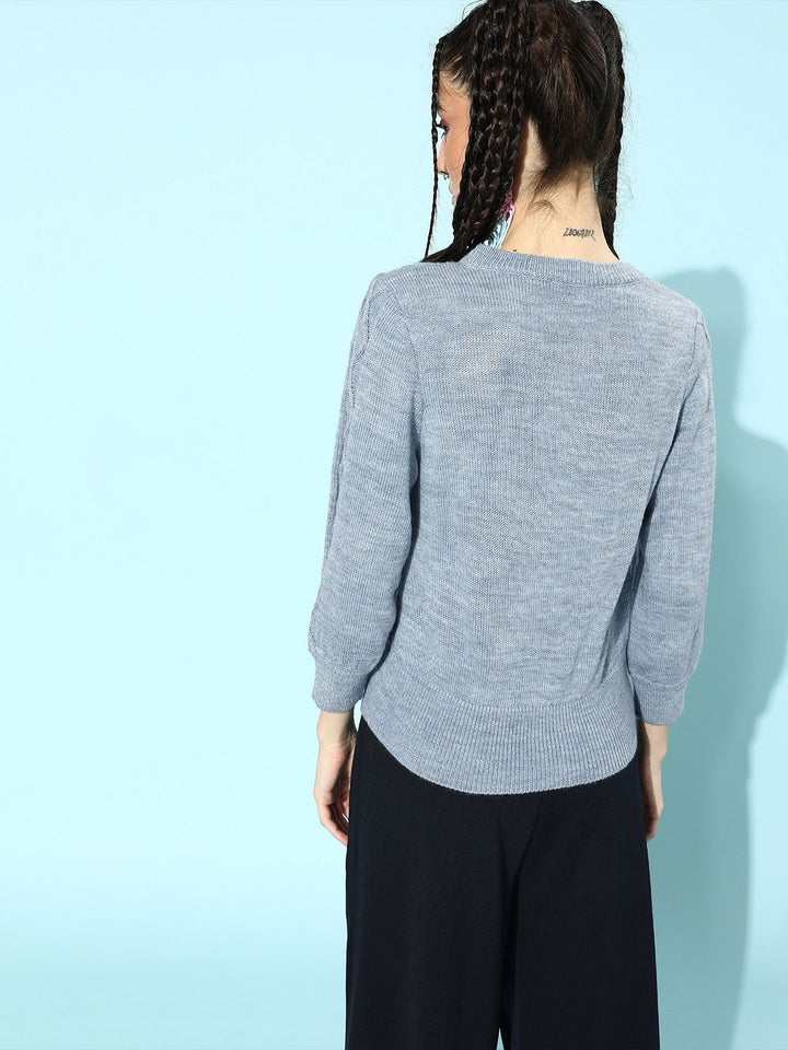 STREET 9 Women Blue Cable Knit Acrylic Pullover