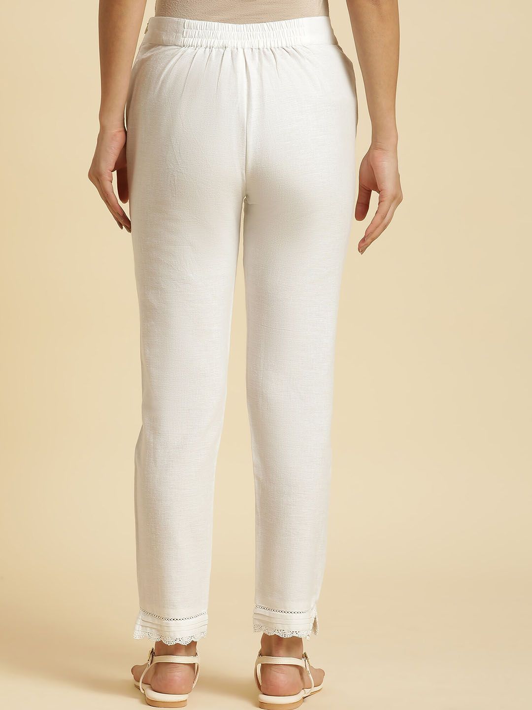 W Straight Fit Mid Rise Cotton Parallel Trousers
