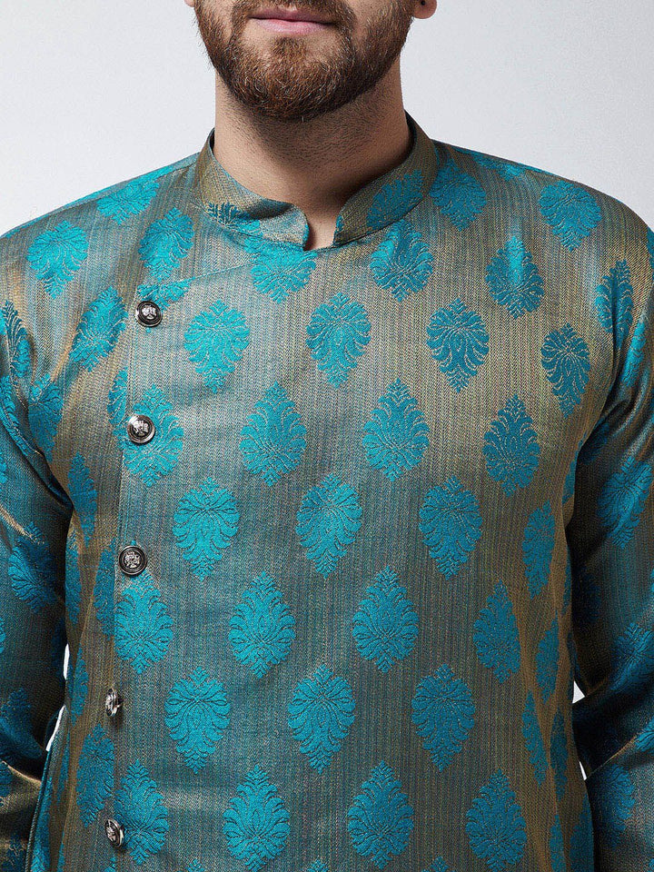 SOJANYA Men Teal & Beige Sulam Kurta Lurus