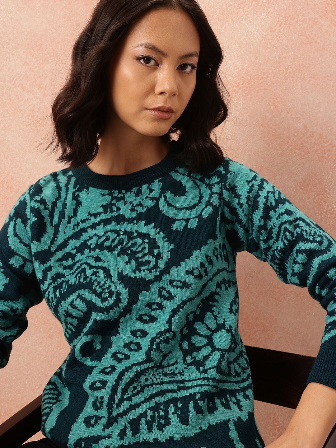 all about you Abstract Print Longline Pure Acrylic Pullover