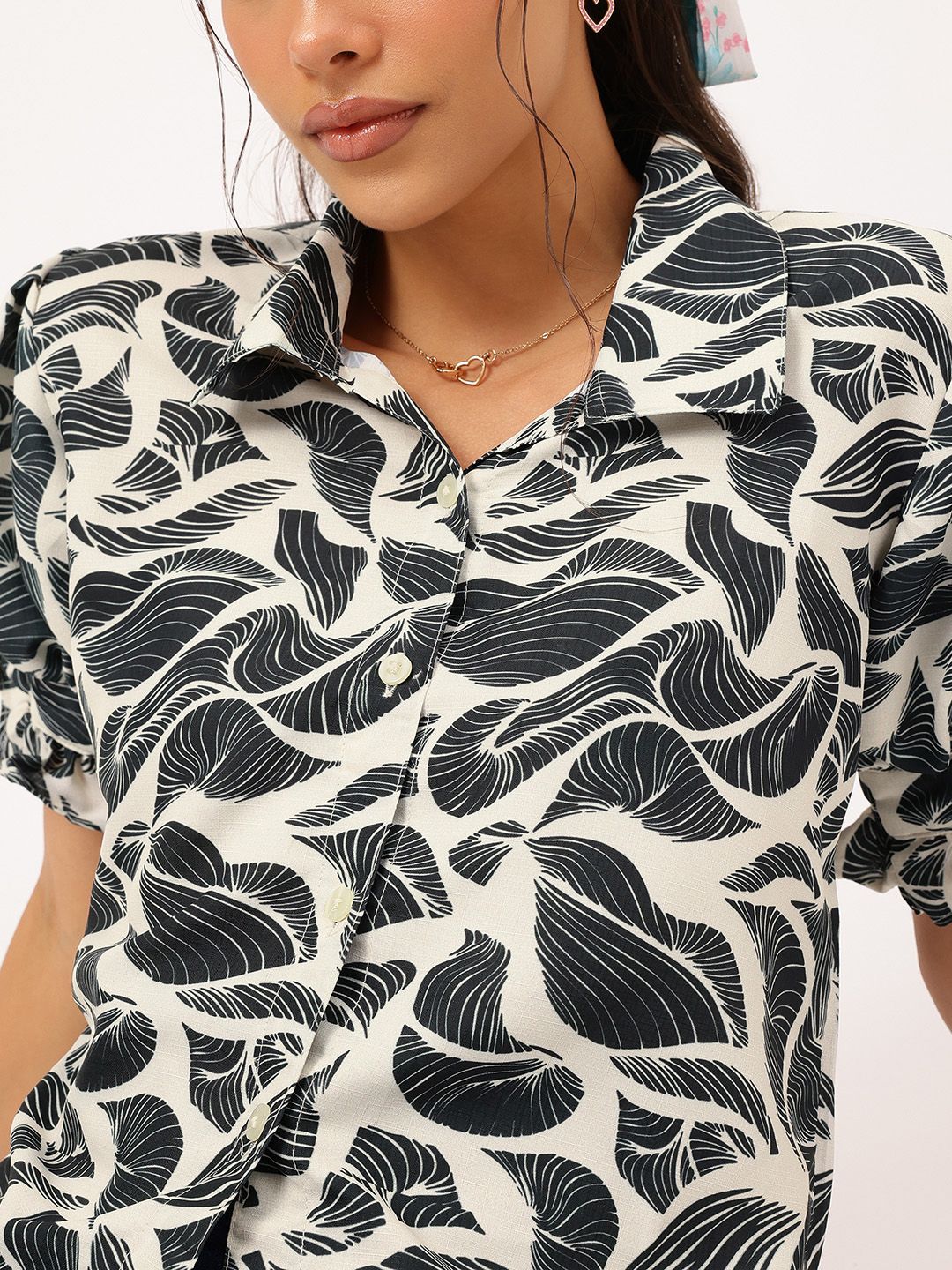 DressBerry Cute & Cuddly Puff Sleeves Printed Shirt