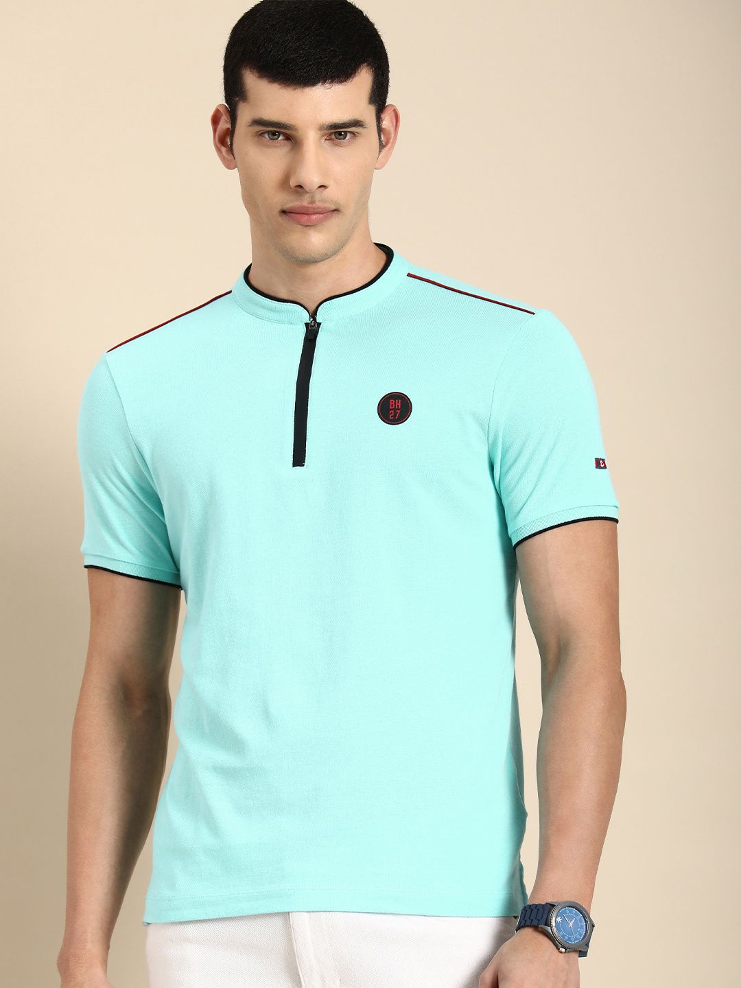 Being Human Men Mandarin Collar Pure Cotton T-shirt