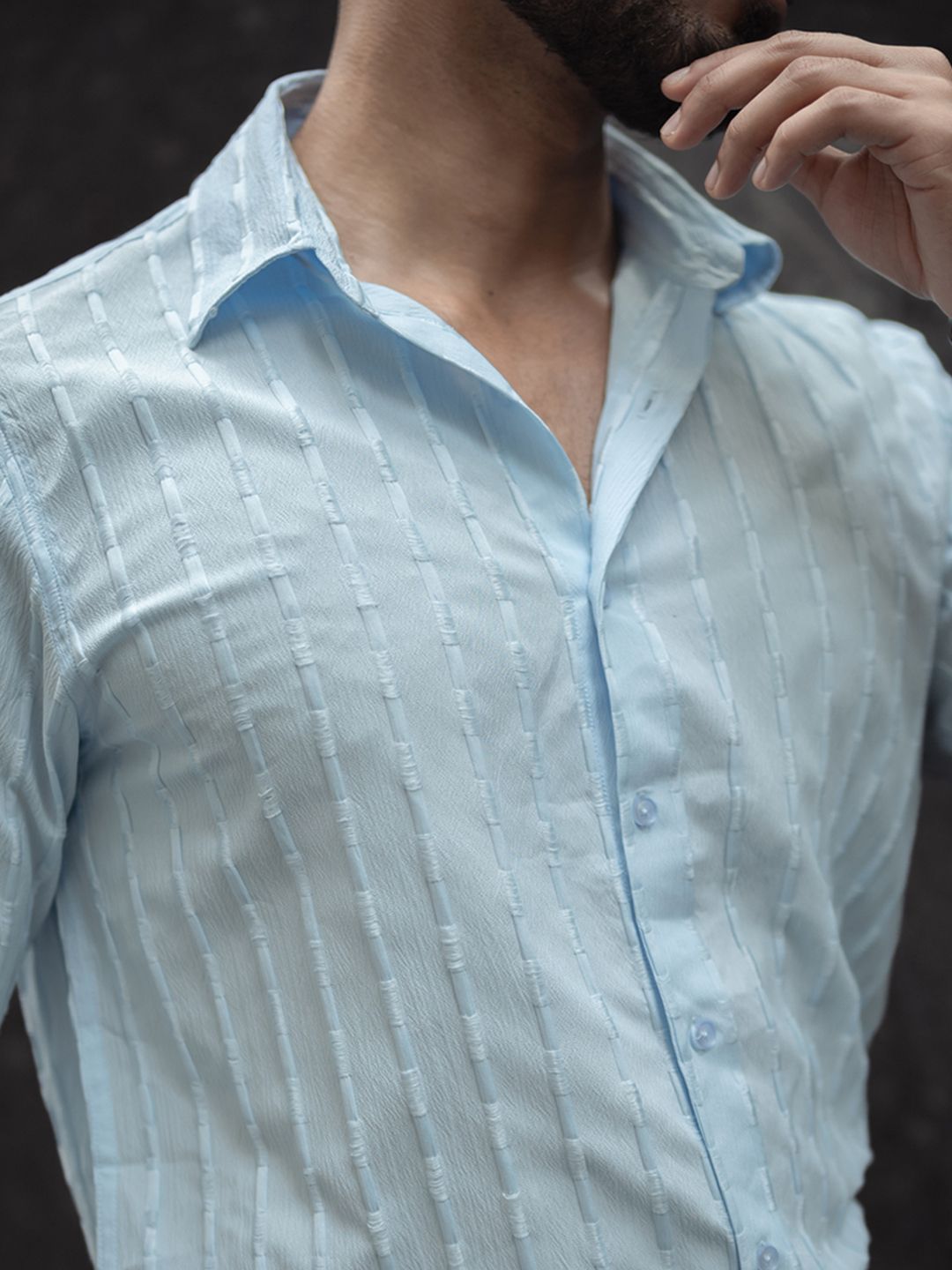 Powerlook Men Spread Collar Vertical Striped Casual Shirt