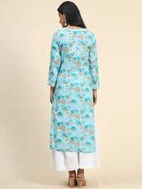 HOUSE OF KARI Floral Printed Thread Work Cotton Kurta