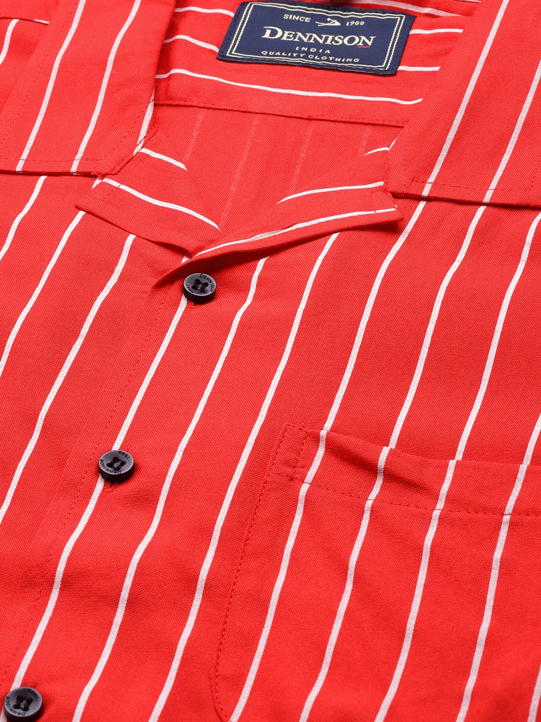 DENNISON Men Red Striped Smart Slim Fit Casual Shirt