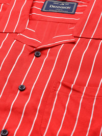 DENNISON Men Red Striped Smart Slim Fit Casual Shirt