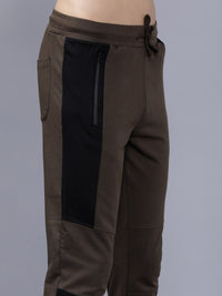The Indian Garage Co Men Olive-Green & Black Colourblocked Slim-Fit Joggers