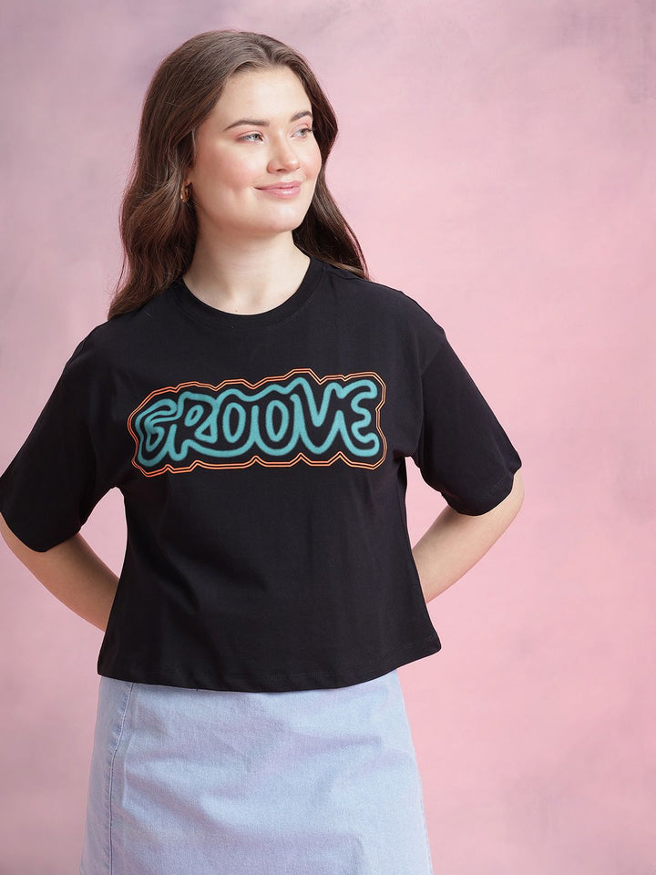 DressBerry Printed Drop-Shoulder Sleeves Cotton Boxy T-shirt