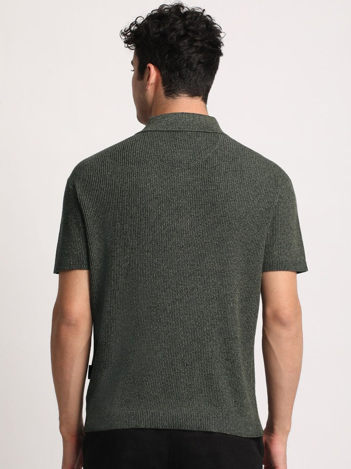 THE BEAR HOUSE Men Self Designed Regular Fit Cotton Polo Collar T-Shirt