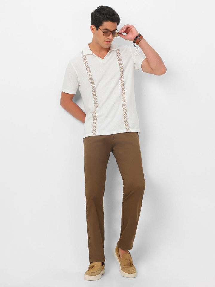 Urbano Fashion Men Brown Slim Fit Solid Pure Cotton Chinos