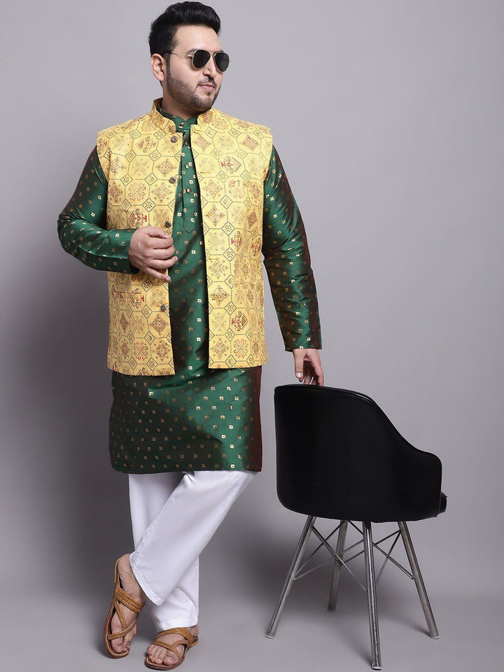SOJANYA PLUS Geometric Woven Design Kurta With Pyjamas & Nehru Jacket