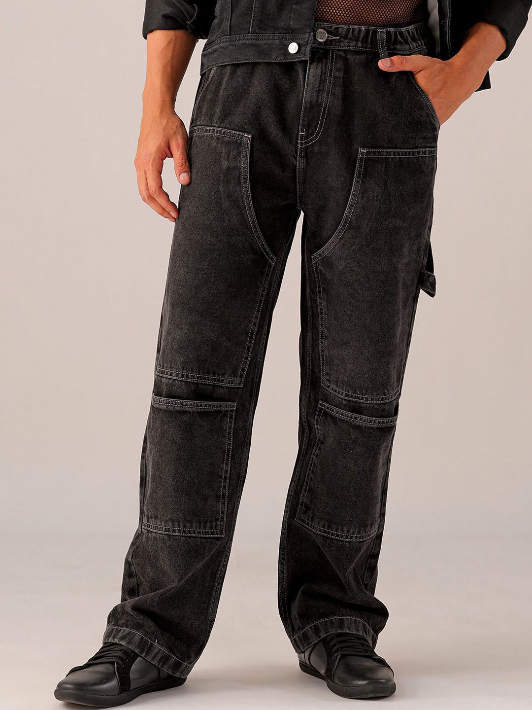 The Indian Garage Co Men Mid-Rise Loose Baggy Fit Elasticated Wasit Cargo Jeans