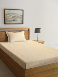 KLOTTHE Orange Geometric Cotton 300 TC Fitted Single Fine Bedsheet with a Pillow Cover-87 x 59 inches