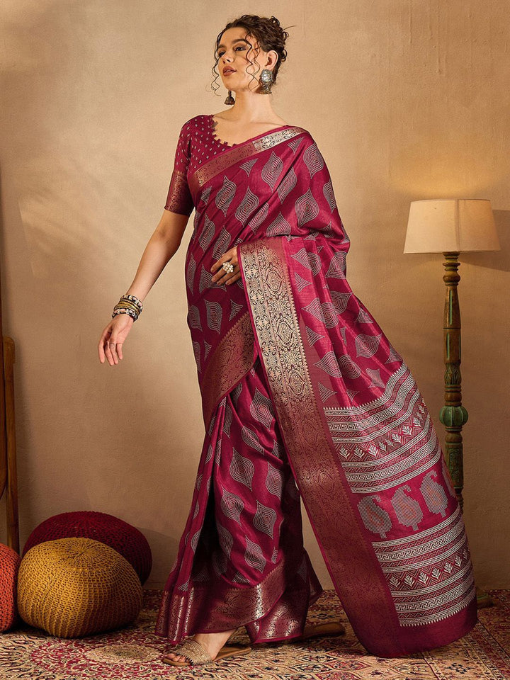 Saree mall Ethnic Motifs Printed  Zari Bagru Sarees