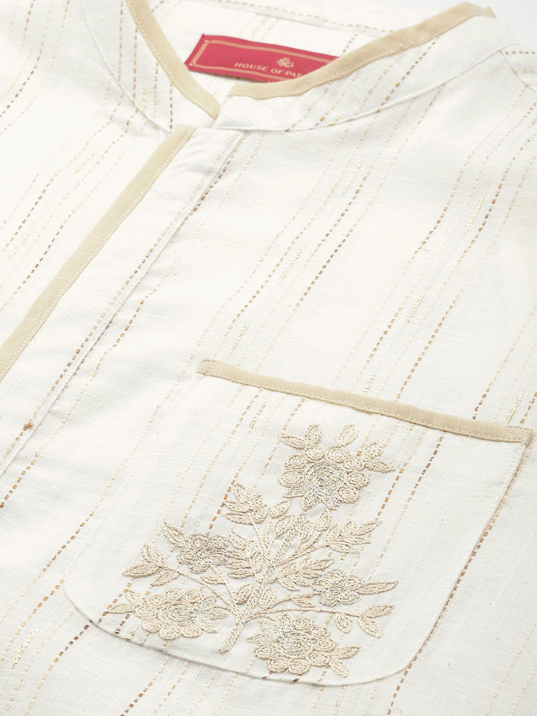 House of Pataudi Men Jashn Floral Embroidered Striped Thread Work Kurta With Trousers