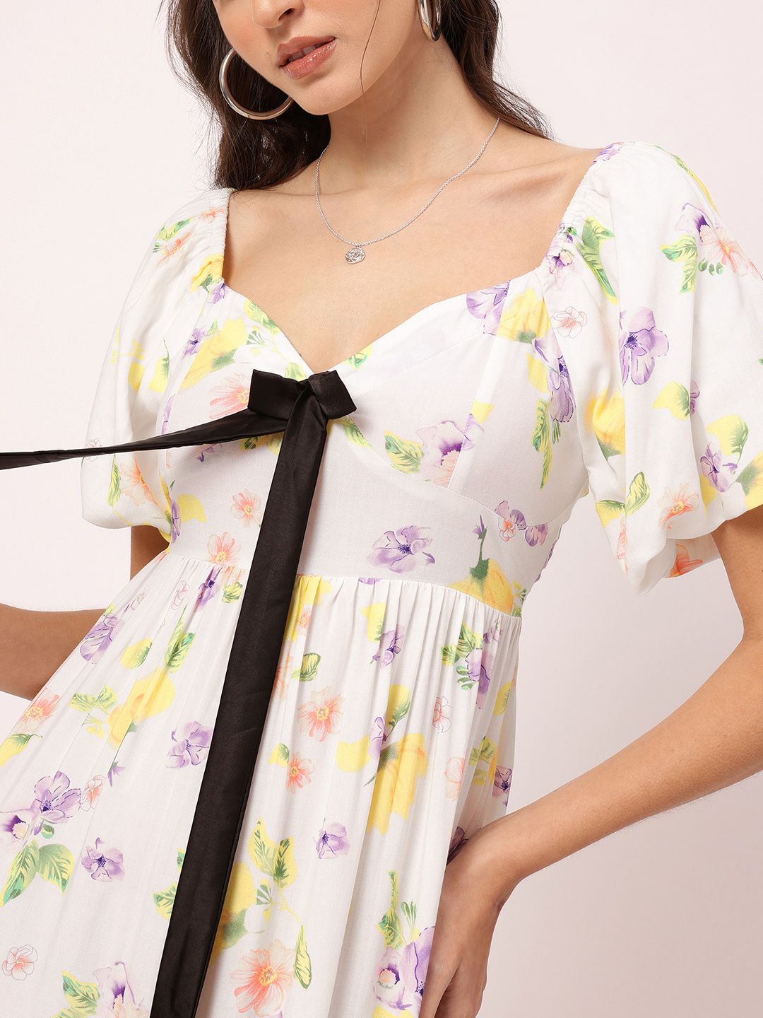 DressBerry Floral Galore Bow-Detail A-Line Midi Dress