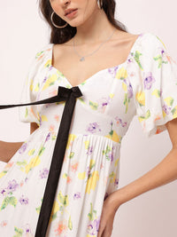 DressBerry Floral Galore Bow-Detail A-Line Midi Dress
