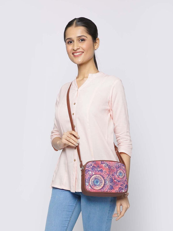 ZOUK Pink & Navy Blue Space Chakra Woven Design Handcrafted Vegan Leather Sustainable Sling Bag