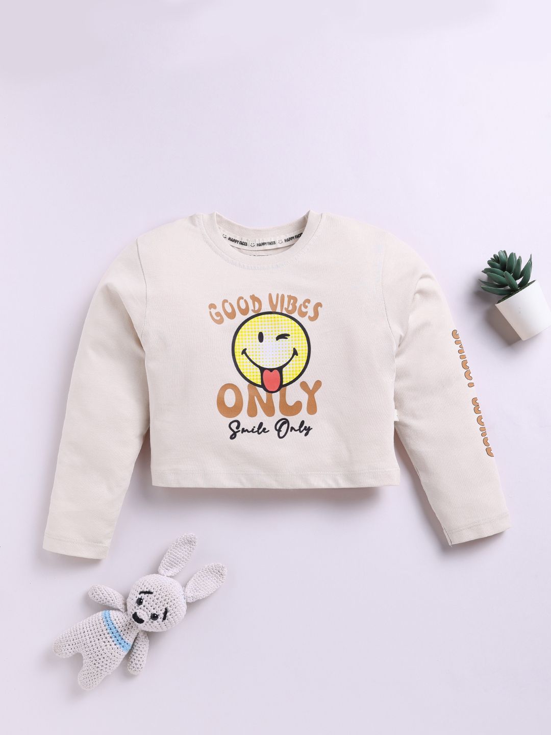 Happy Faces Girls Graphic Print Pure Cotton T-shirt