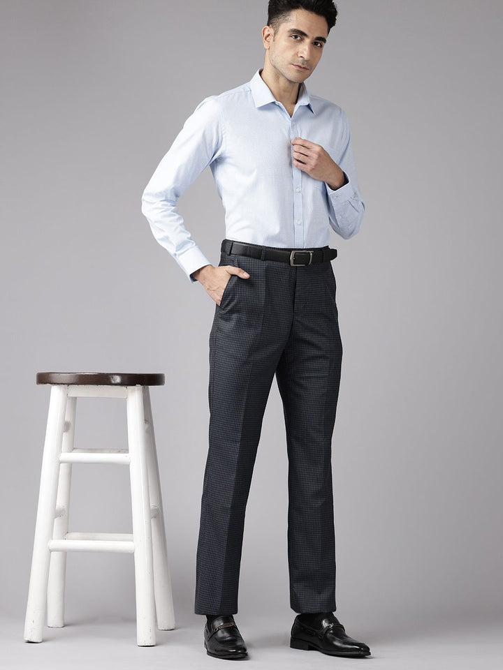 Park Avenue Men Checker Printed Formal Trousers