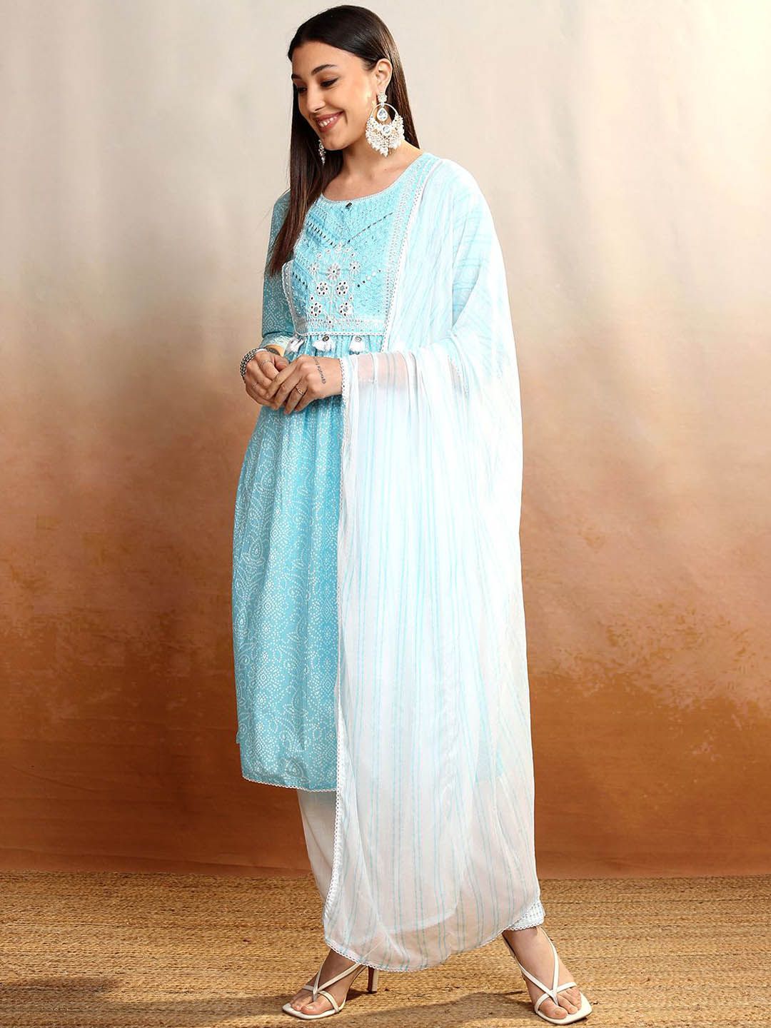 Vishudh Women Bandhani Printed  Regular Pure Cotton Kurta with Trousers & With Dupatta