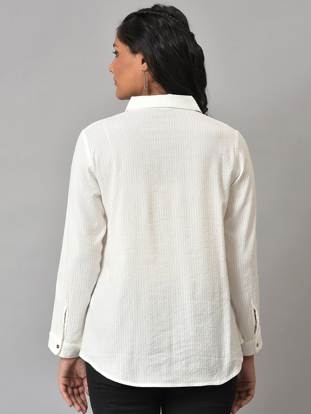 W Opaque Pure Cotton Striped Casual Shirt