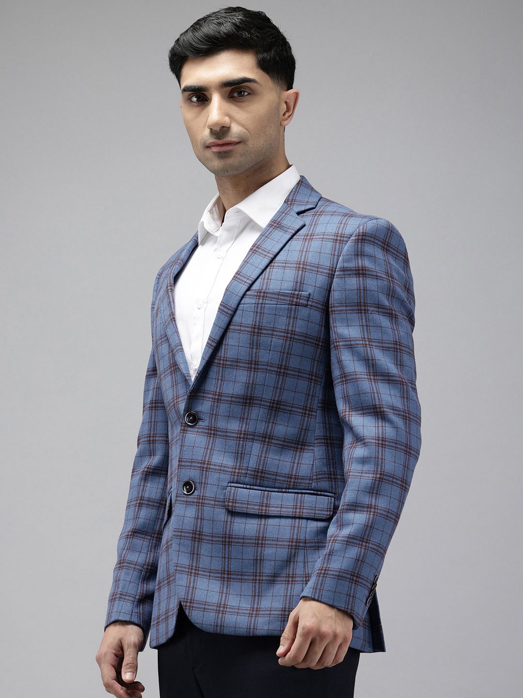 Park Avenue Notched Lapel Single Breasted Checked Slim Fit Formal Blazer