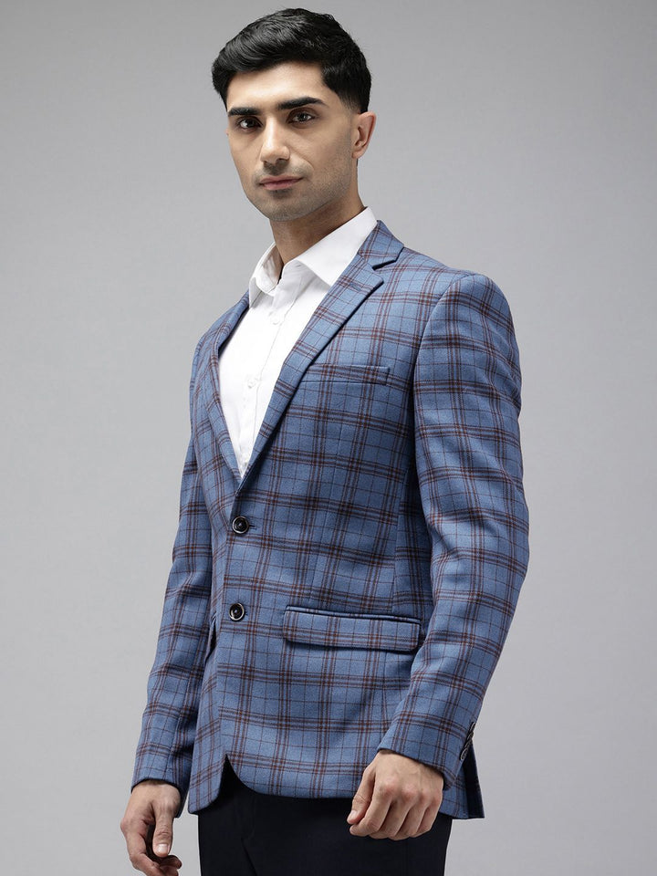 Park Avenue Notched Lapel Single Breasted Checked Slim Fit Formal Blazer