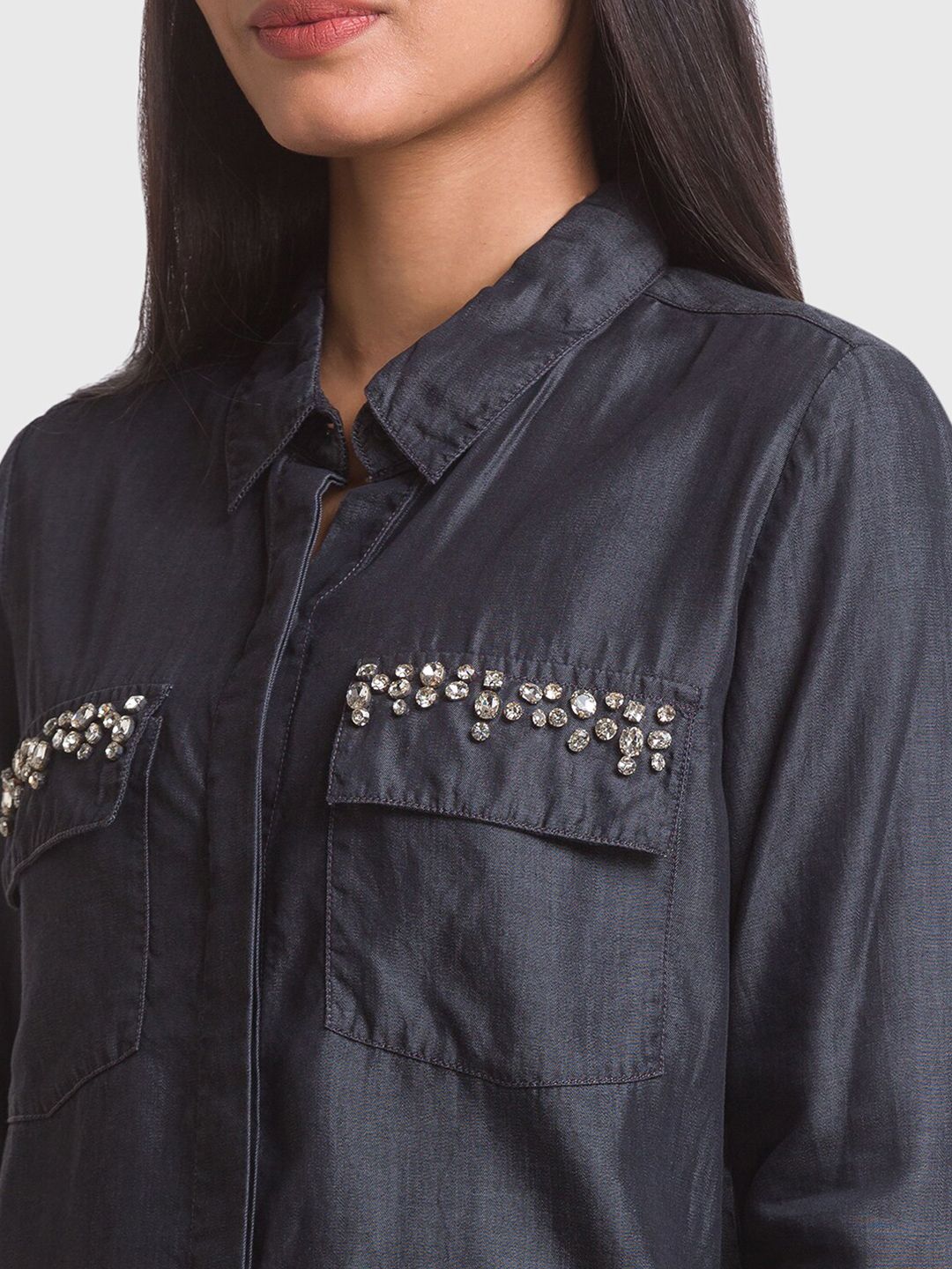 SPYKAR Women Black Satin Casual Shirt
