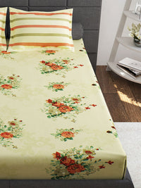 Story@home Ventura Orange Cream-Coloured 144 TC Cotton Queen Bedsheet 2 Pillow Covers