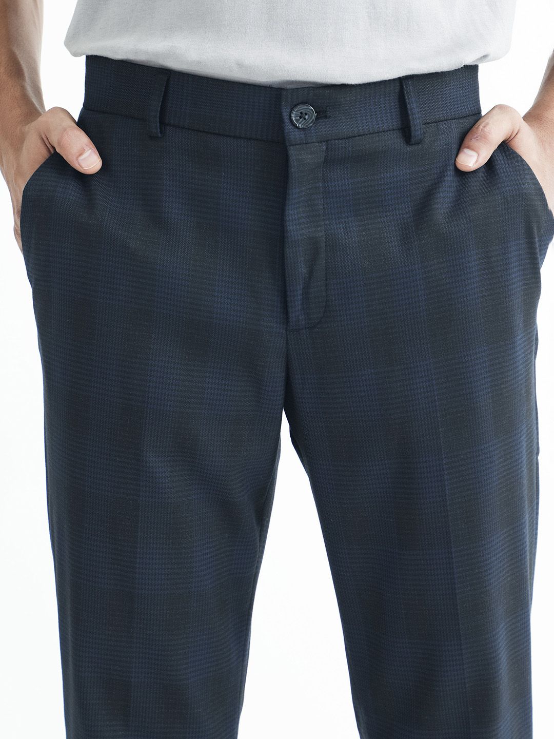 RARE RABBIT Sander Mid-Rise Checked Cotton Slim Fit Trouser