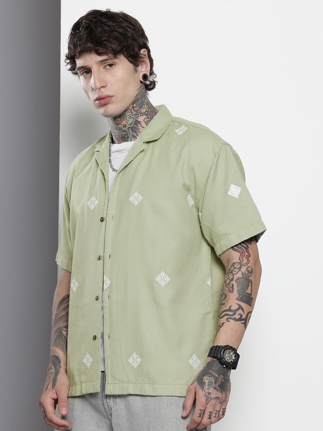The Indian Garage Co Self Design Relaxed Fit Casual Shirt