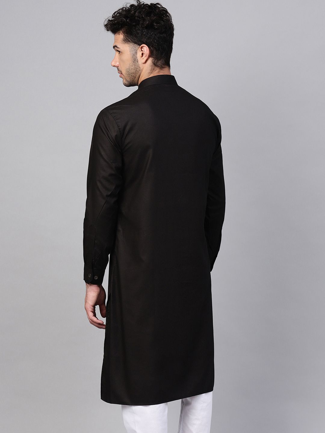 SOJANYA Lelaki Hitam Solid Kurta Lurus