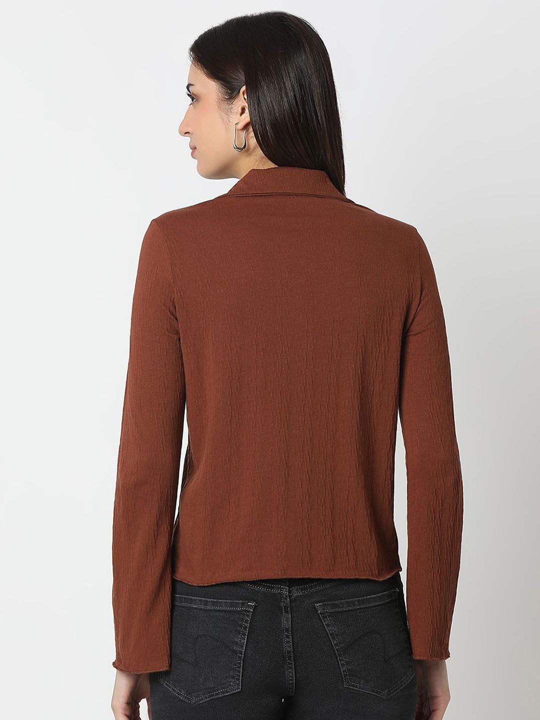 SPYKAR Women Slim Fit Spread Collar Textured Casual Shirt