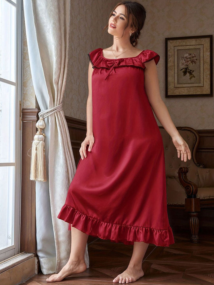 DressBerry Round Neck Bow Detail Sleeveless Frill Maxi Nightdress
