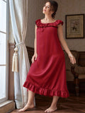DressBerry Round Neck Bow Detail Sleeveless Frill Maxi Nightdress