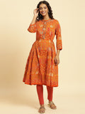 W Orange Ethnic Motifs Printed Mandarin Collar Sequinned Kurta