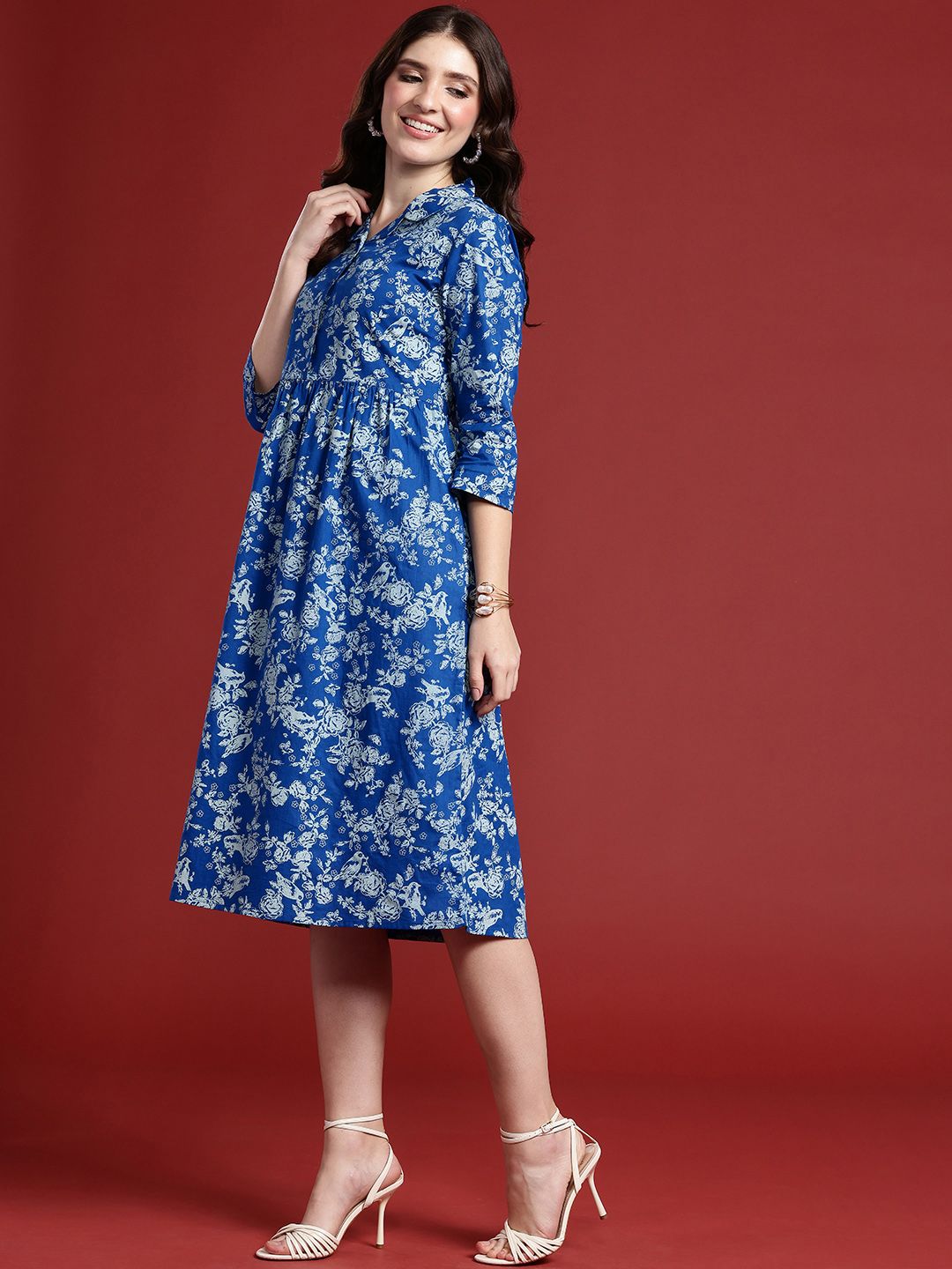 Anouk Floral Print Fit & Flare Midi Dress