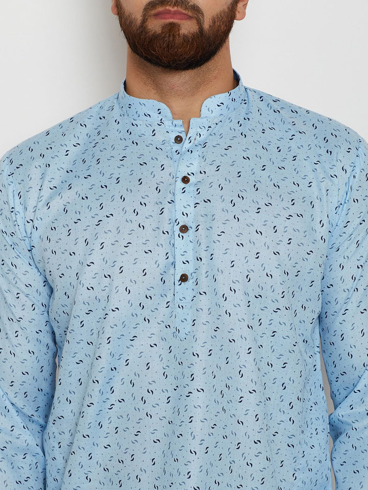 SOJANYA Kurta Lurus Bercetak Biru Turquoise Lelaki