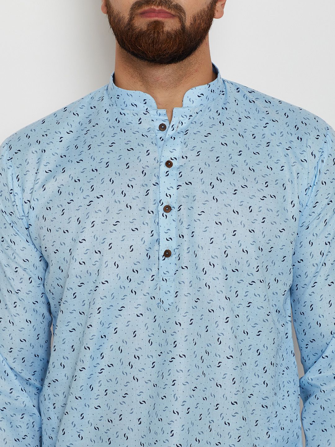 SOJANYA Men Turquoise Blue Printed Straight Kurta