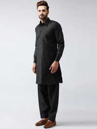 SOJANYA Lelaki Hitam Solid Kurta Lurus